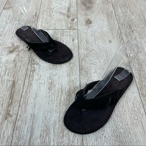 LAUREN RALPH LAUREN 37.5 fringe suede sandals flip flops